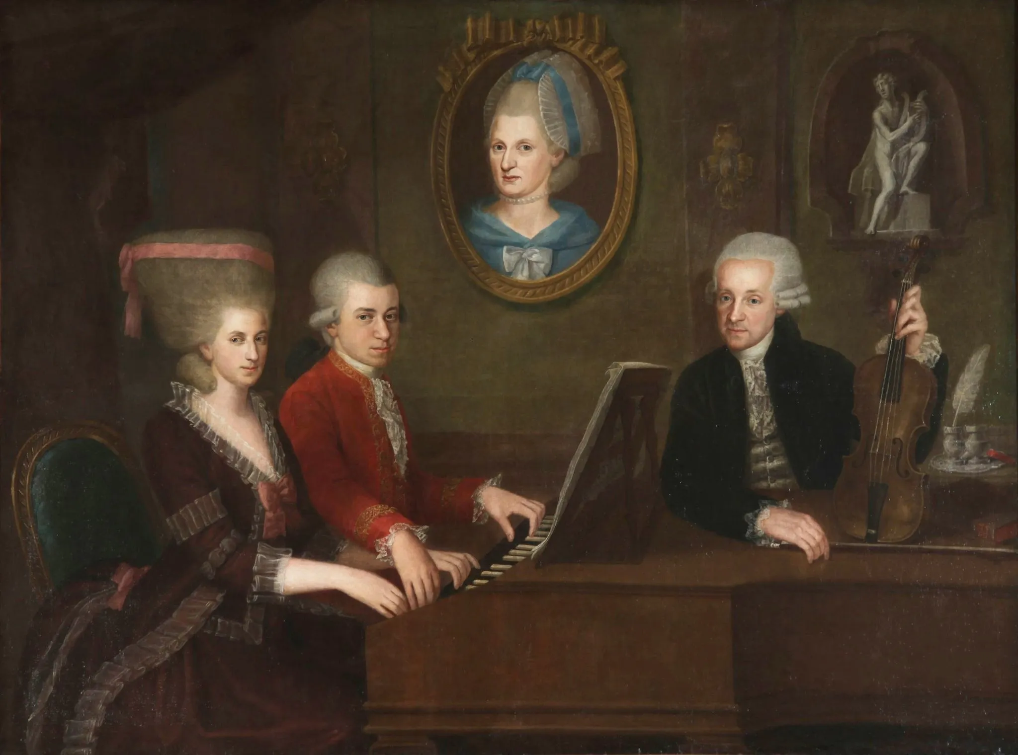 Volfgang i njegova sestra Nanerl za klavirom, porodični portret iz 1780.