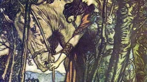 Ilustracija za Vagnerov „Prsten Nibelunga“ Artura Rakama, sa kacigom sa krilima