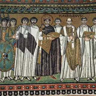 Mozaik cara Justinijana sa pratnjom iz bazilike San Vitale u Raveni